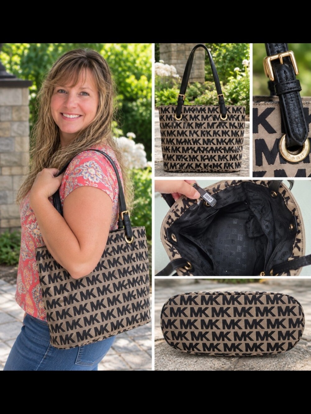 Michael Kors Black and Tan MK Signature Tote